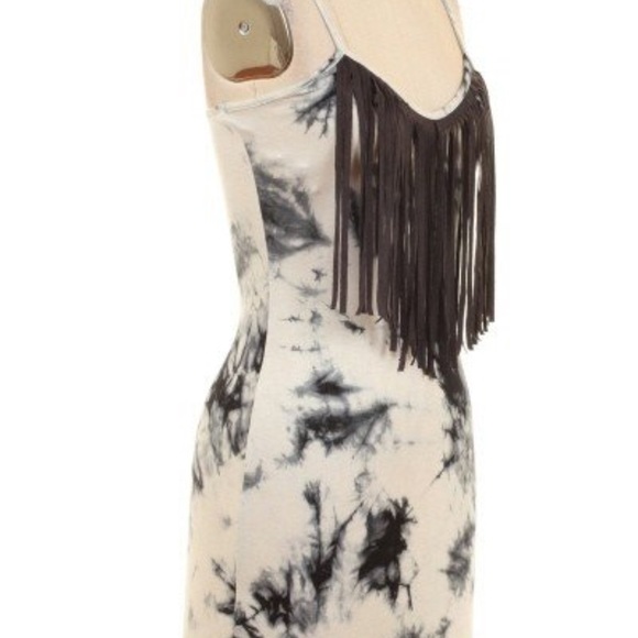 FRINGE DETAIL TIE DYE PRINT TANK DRESS - Picture 4 of 6